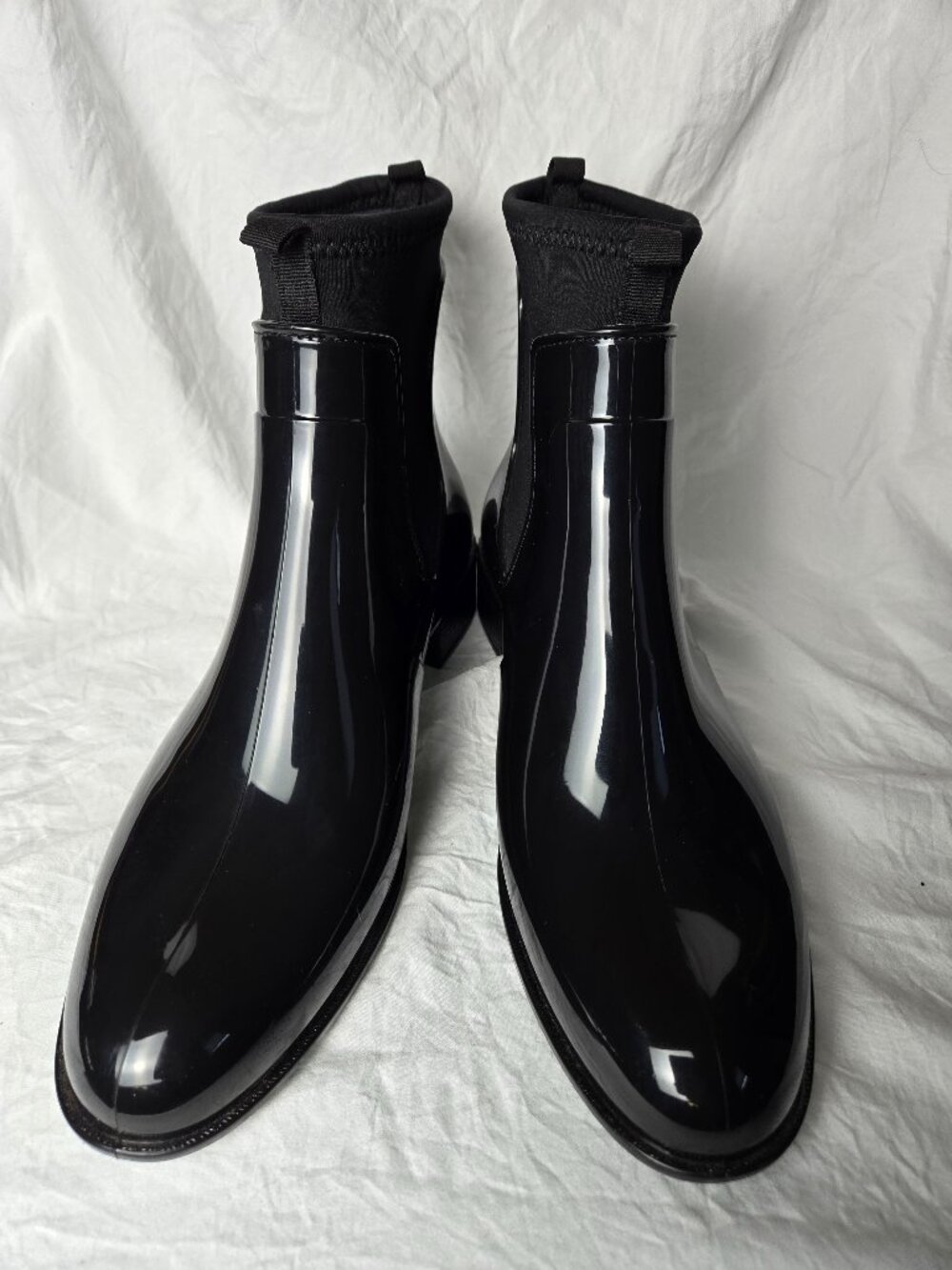 Petite Jolie Black Glossy Rain Boots Chelsea Ankle Boots 9